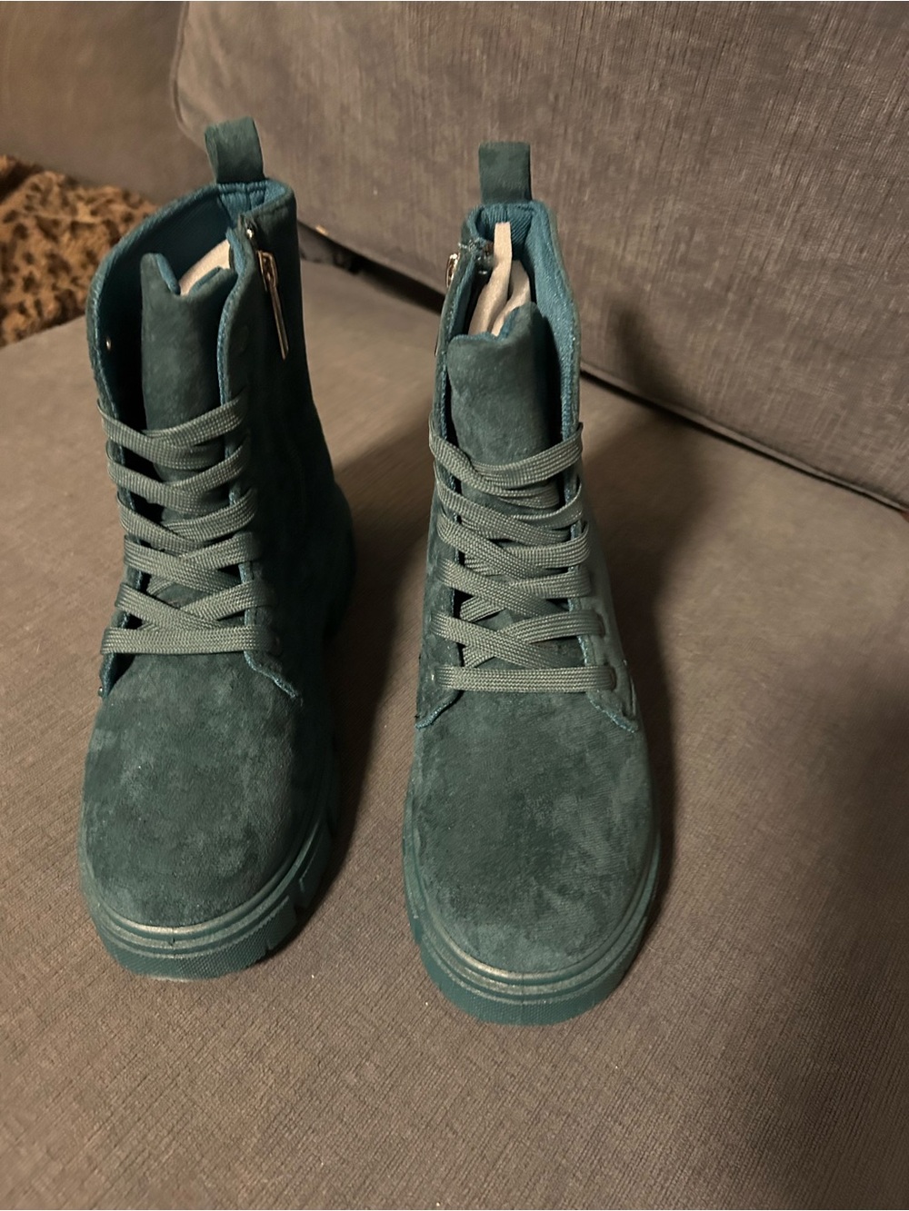 Comfortable light weight Teal Suede High-Top Lace-Up Boots